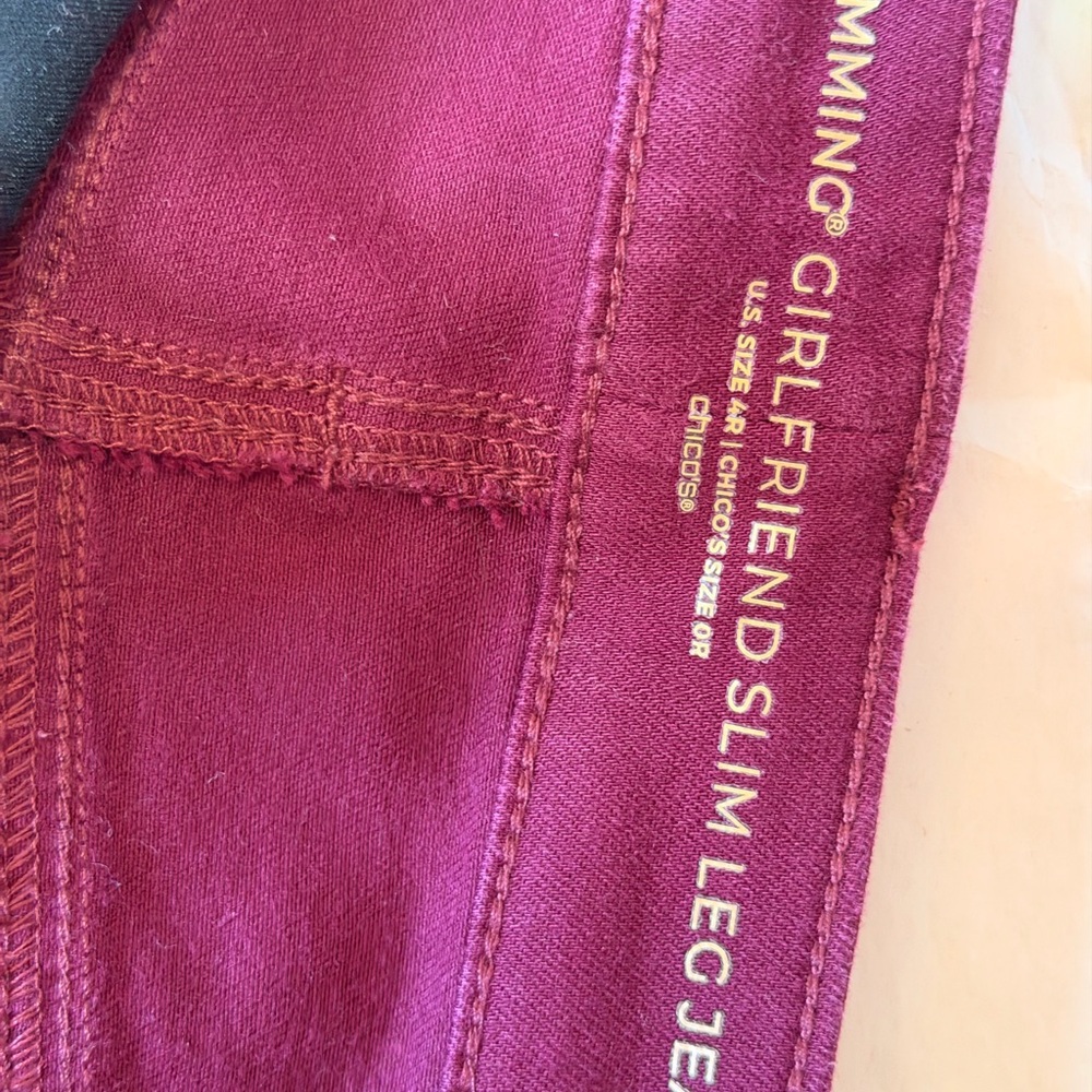 Chico’s Slimming Girlfriend Slim Leg Jeans 4R Burgundy. - Picture 3 of 11